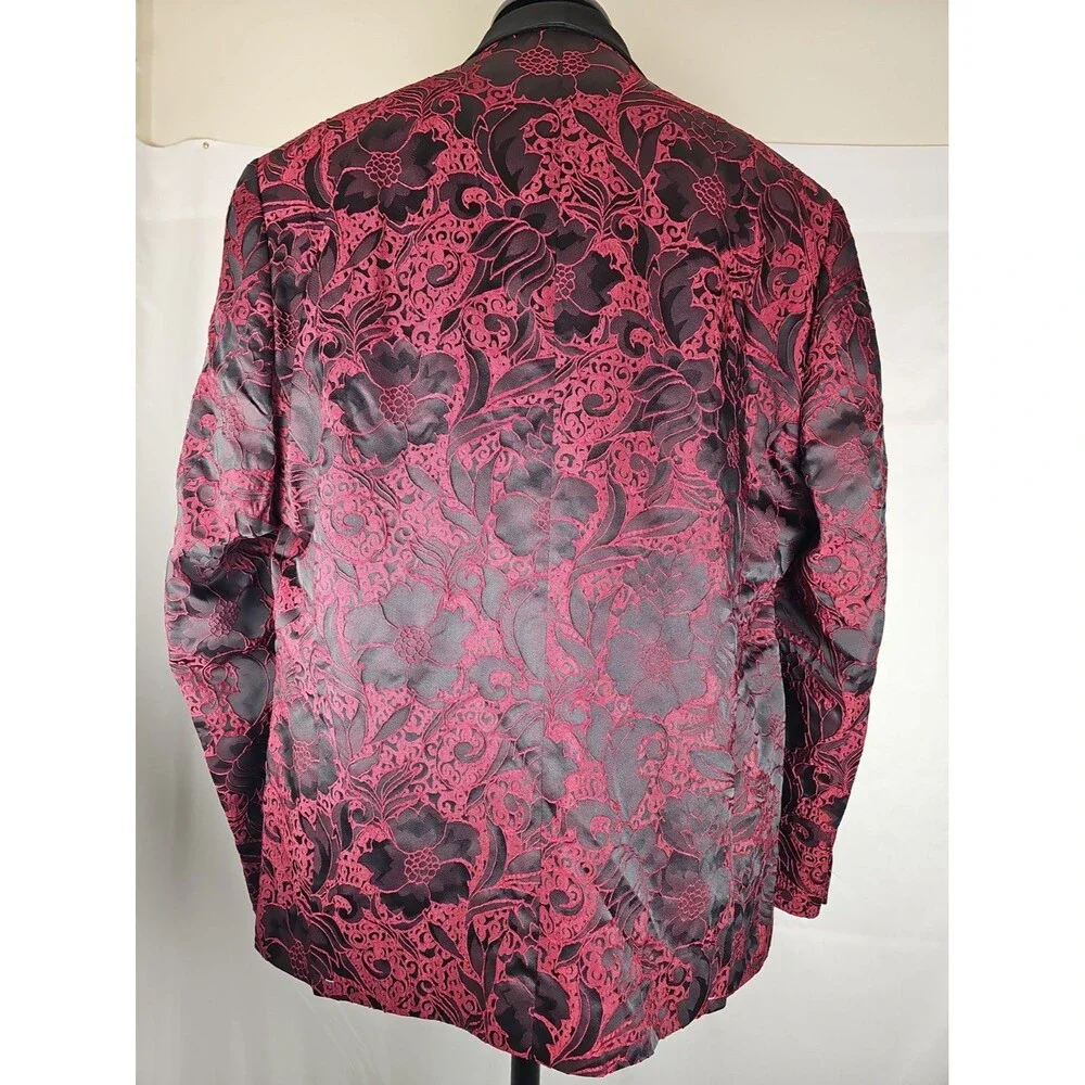 HI-TIE Mens 2XL Red Black Floral Tuxedo Dinner Blazer Jacket NWT